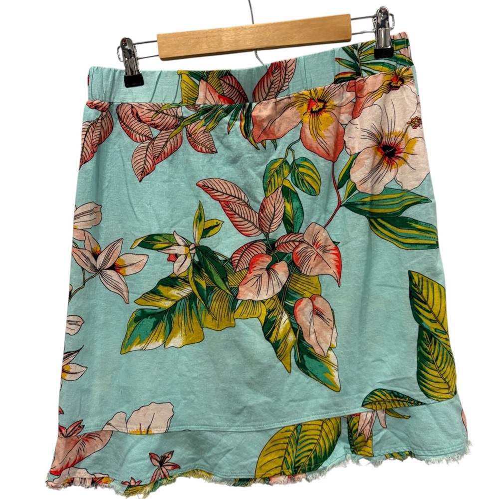 NWT For Cynthia Tropical 55% Linen Mini Skirt Blue & Green - Size M - Resortwear - Picture 2 of 13
